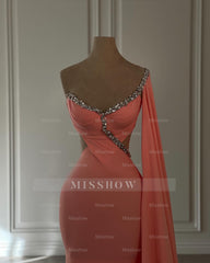 Vintage Mermaid Chiffon Scoop Cap Sleeve Prom Dresses With Rhinestone