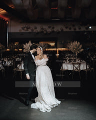 Vintage White A-Line Strapless Sleeveless Sweep Train Lace Wedding Dresses