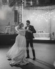 White strapless lace ball gown wedding dress