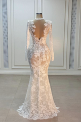 Vintage White Mermaid High-Neck Long Sleeve Floor-Length Lace Wedding Dresses
