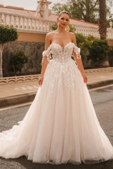 Vogue Ivory Off-The-Shoulder Sleeveless A-Line Wedding Dress with Appliques