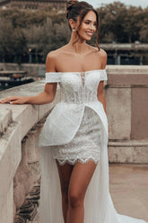 White sweetheart beaded column wedding dress