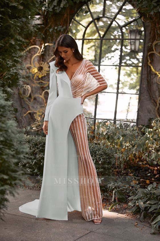 White Asymmetric V-Neck Jumpsuit Distinctive Women's Party Jump Suit