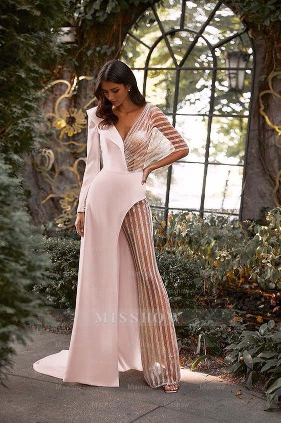 White Asymmetric V-Neck Jumpsuit Distinctive Women's Party Jump Suit