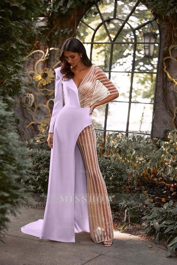 White Asymmetric V-Neck Jumpsuit Distinctive Women's Party Jump Suit