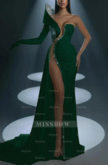 White Formal Dress With Gloves Long Mermaid One Shoulder With High Slit