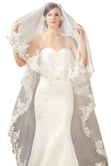 White Ivory Wedding Veils Lace Edge Cathedral Length Wedding Bridal Veil with Comb