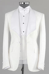 White Jacquard Bespoke Three-Piece Wedding Suit with Shawl Lapel