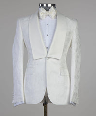 White Jacquard Latest Design Wedding Suit with Shawl Lapel