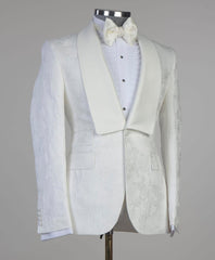 White Jacquard Latest Design Wedding Suit with Shawl Lapel