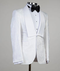 White Jacquard Shawl Lapel Three-Piece Men’s Wedding Suit