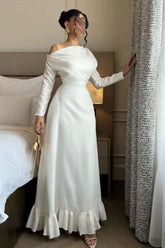 White Off the Shoulder Long Sleeves Long Formal Dress With Ruffles