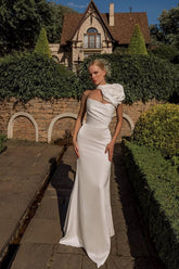 White one shoulder ruffled mermaid evening dress