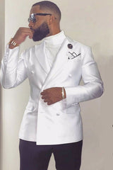 White Peak Lapel Double Breasted Groom’s Wedding Suits