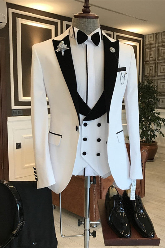 White Peaked Lapel Three Piece Slim Prom Suit