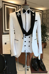 White Peaked Lapel Three Piece Slim Prom Suit