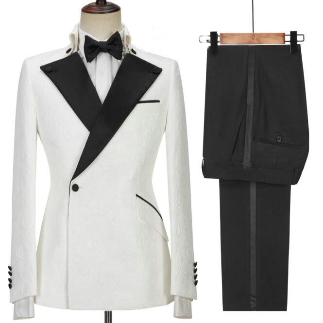 White Peaked Lapel Two-Piece Custom Prom Ensemble