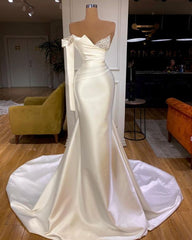 White Satin One Shoulder Long Mermaid Prom Evening Dresses
