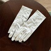 White Satin Wedding Gloves with Lace