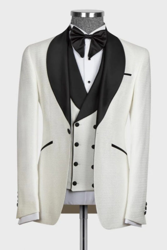 White Shawl Lapel Three-Piece Suit for Men's Wedding