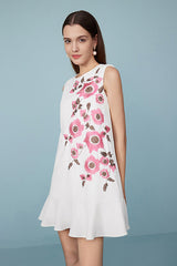 White Short Printed Sleeveless Dress