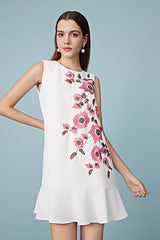 White Short Printed Sleeveless Dress