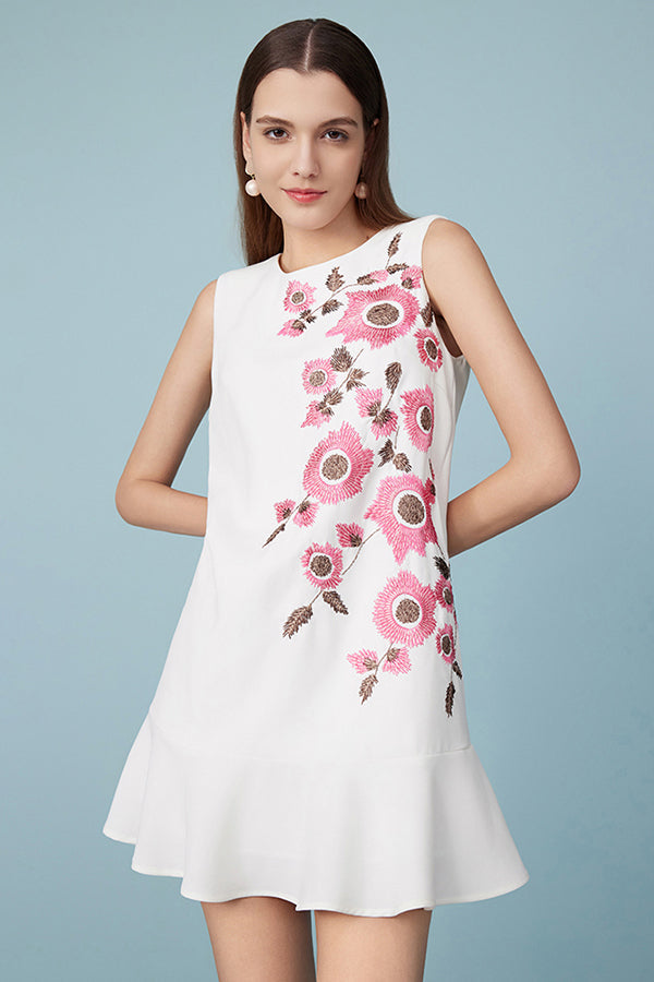 White Short Printed Sleeveless Dress