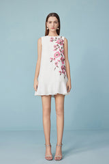 White Short Printed Sleeveless Dress