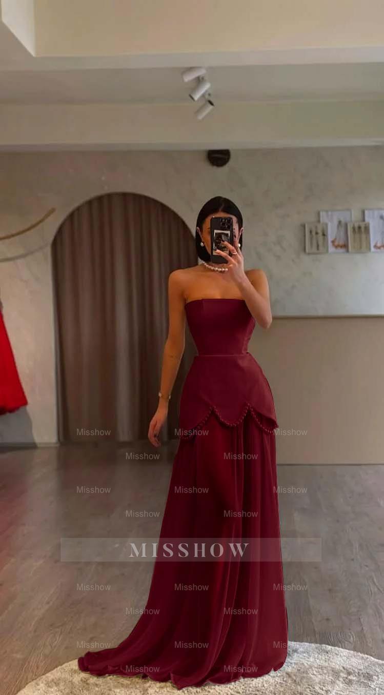 White Strapless Sleeveless Long Formal Dress With Pleated Beading