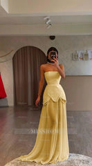 White Strapless Sleeveless Long Formal Dress With Pleated Beading