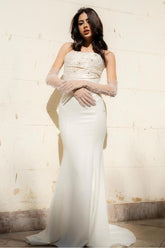 White strapless beaded mermaid evening dress