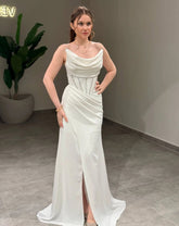 White Strapless Sweetheart Satin Mermaid Beaded Floor Length Formal Evening Gown