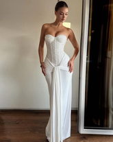 White sweetheart rhinestone mermaid evening dress