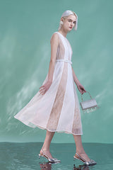 White Tea Length Sleeveless Lace Dress