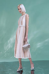 White Tea Length Sleeveless Lace Dress