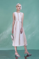 White Tea Length Sleeveless Lace Dress