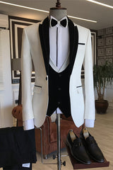 White Three-Piece Suit with Shawl Lapel for Bespoke Weddings