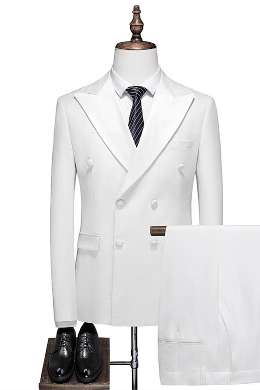 White Trendy Double Breasted Close-Fitting Groom's Suit for Wedding