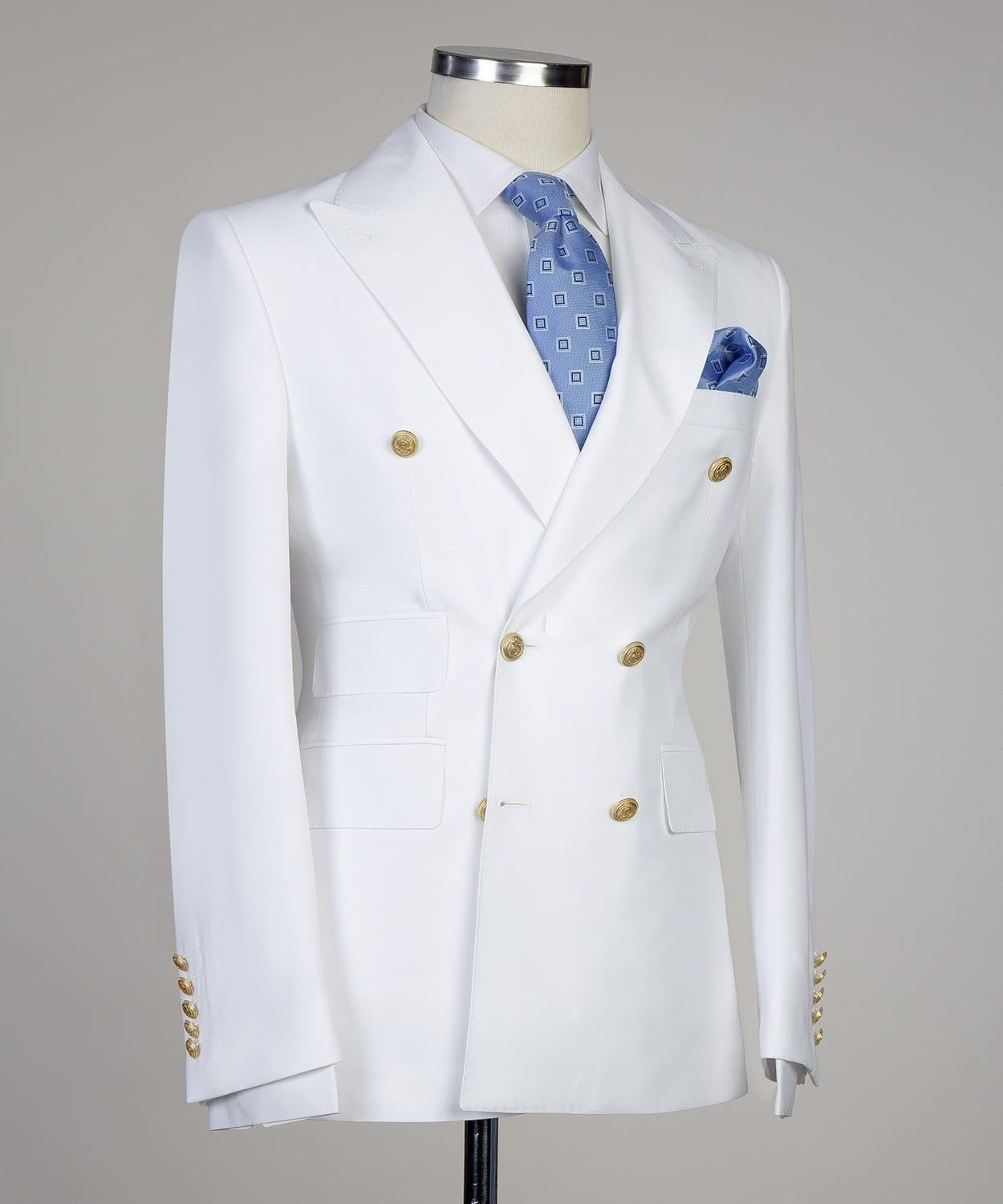 White Two-Piece Double Breasted Slim Fit Custom Men’s Suits