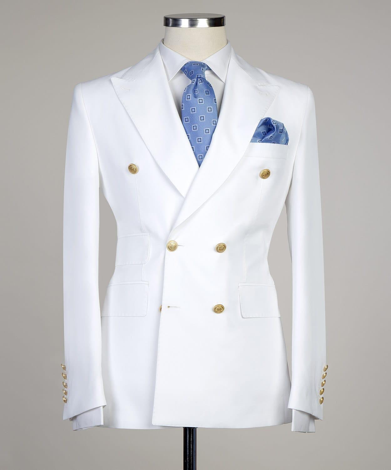 White Two-Piece Double Breasted Slim Fit Custom Men’s Suits