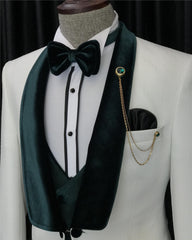 White Velvet Shawl Collar Three-Piece Groom's Wedding Suit