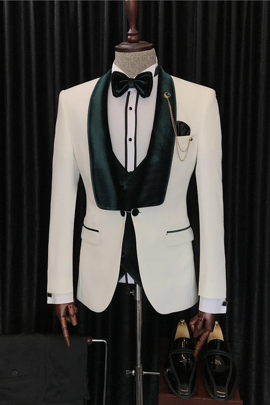 White Velvet Shawl Collar Three-Piece Groom's Wedding Suit