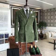 Wonderful Emerald Green Peak Lapel Double Breasted Prom Suit