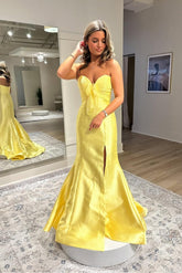 Yellow sweetheart bow mermaid evening dress