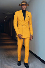 Yellow Peak Lapel Double Breasted Stylish Men’s Suits