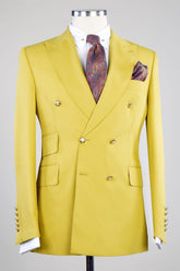 Yellow Peak Lapel Double Breasted Two-Piece Men’s Suits