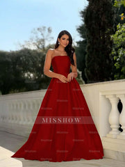 Yellow Strapless Sleeveless A-Line Pleated Satin Floor Length Formal Evening Gown