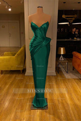 Yellow Strapless Sweetheart Sleeveless Mermaid Pleated Floor Length Formal Evening Gown