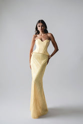Yellow sweetheart satin mermaid evening dress
