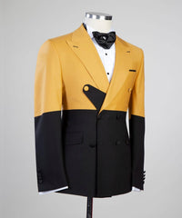 Yellow and Black Close Fitting Two-Piece Prom Suit